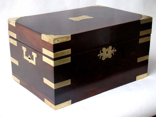 A beautiful English brass bound Elmwood box with an engraved name plate of Samuel Colville circa 1840